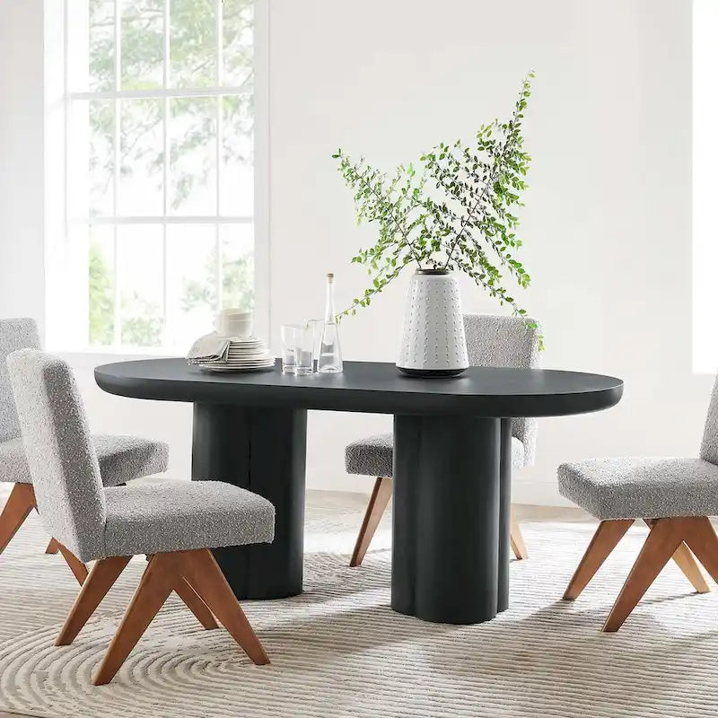 Tavolo da pranzo ovale, bianco/nero, effetto cemento, 6-8 posti