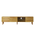 Mobile TV/consolle con 3 ante, quercia marrone, stile Mid-Century, adatto per 1 TV fino a 70"