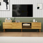 Mobile TV/consolle con 3 ante, quercia marrone, stile Mid-Century, adatto per 1 TV fino a 70"