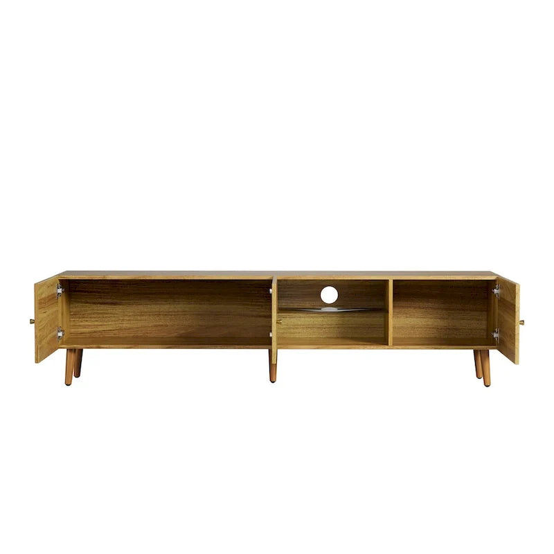 Mobile TV/consolle con 3 ante, quercia marrone, stile Mid-Century, adatto per 1 TV fino a 70"