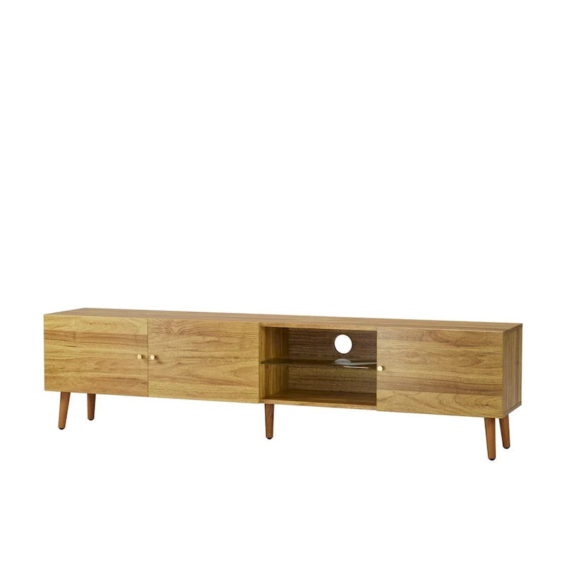 Mobile TV/consolle con 3 ante, quercia marrone, stile Mid-Century, adatto per 1 TV fino a 70"
