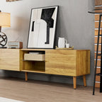 Mobile TV/consolle con 3 ante, quercia marrone, stile Mid-Century, adatto per 1 TV fino a 70"