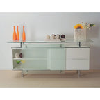 71 Credenza Laccata con Ante Scorrevoli in Vetro Satinato