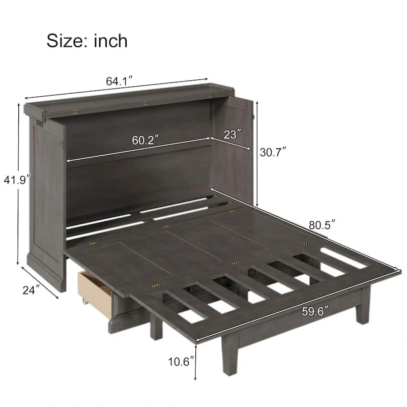 Letto a scomparsa Queen bianco/grigio con armadio e contenitore, 1 persona