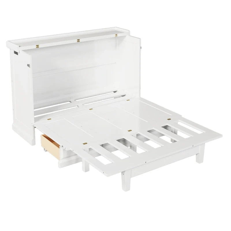 Letto a scomparsa Queen bianco/grigio con armadio e contenitore, 1 persona