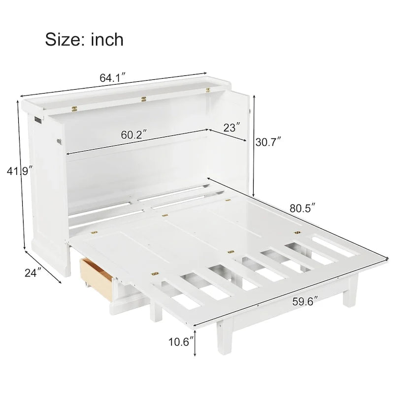 Letto a scomparsa Queen bianco/grigio con armadio e contenitore, 1 persona