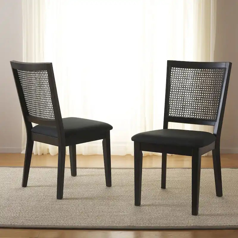 Sedia da pranzo Black Rattan Back, set da 2