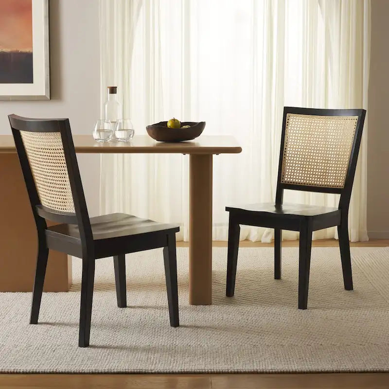 Sedia da pranzo Black Rattan Back, set da 2