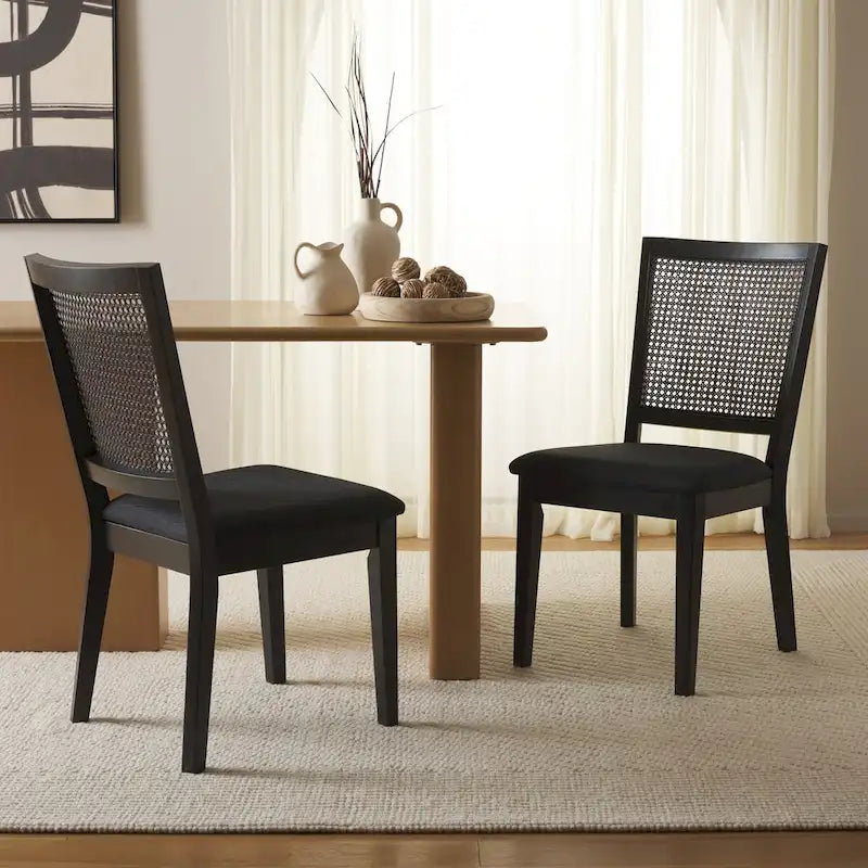 Sedia da pranzo Black Rattan Back, set da 2