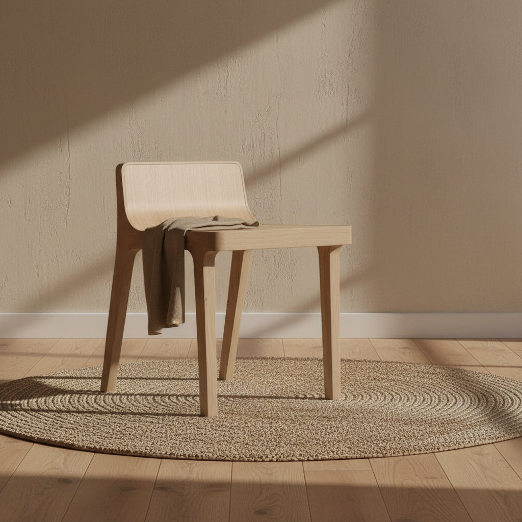 Sedia ausiliaria basca minimalista in rovere massello con braccioli opzionali e seduta in pelle o tessuto per sala da pranzo