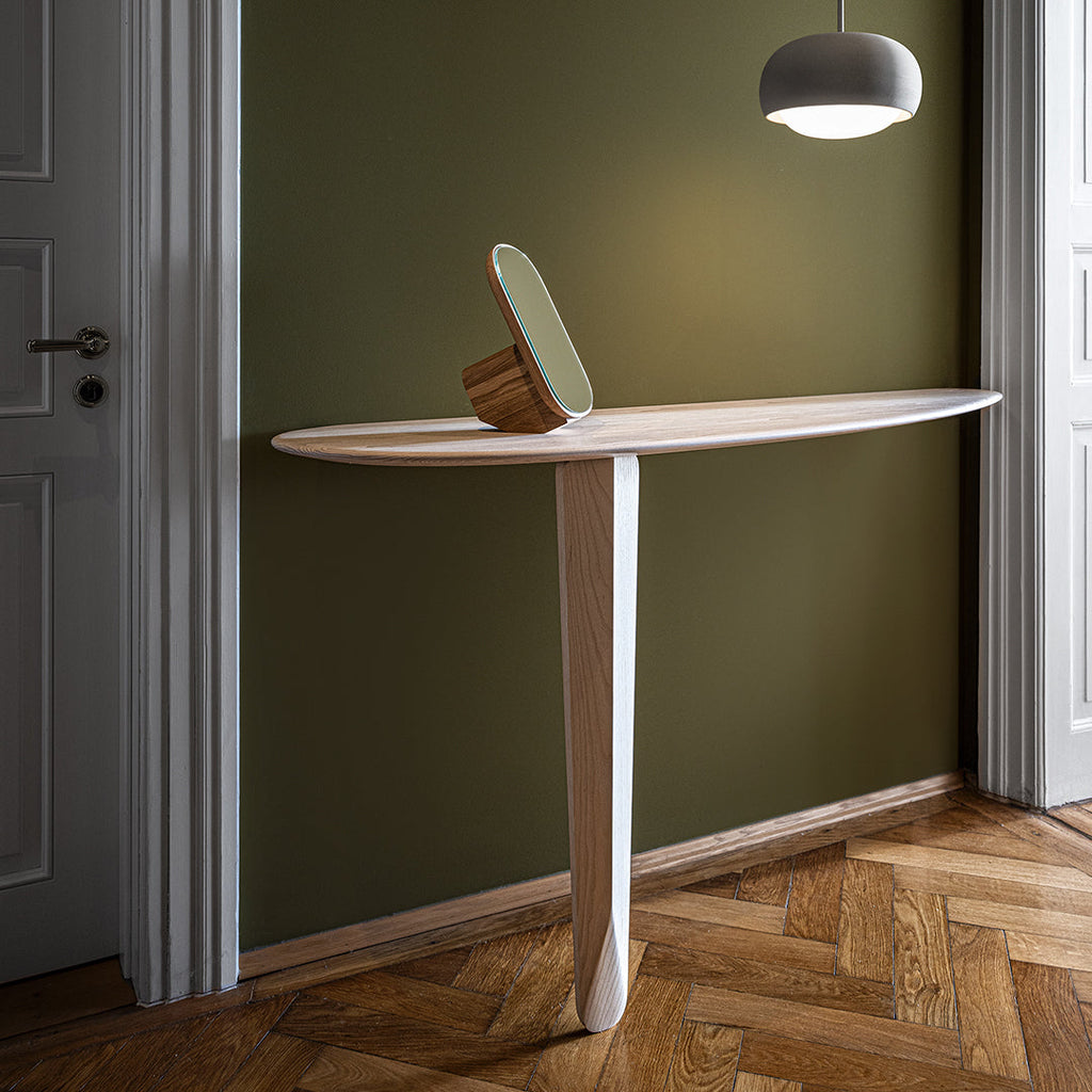 Consolle Minimalista Scultorea in Materiali Misti a Sbalzo con Piede Unico per Ingresso