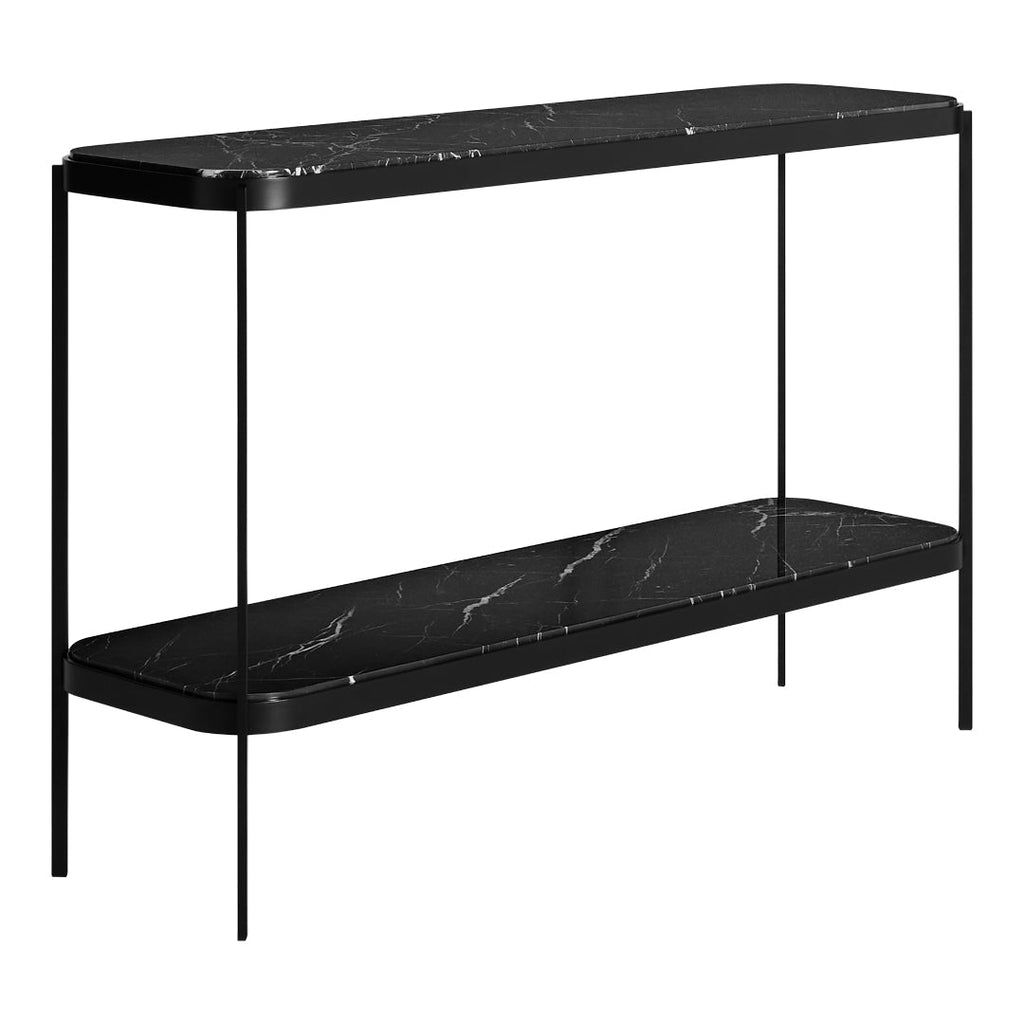 Consolle in marmo nero minimalista e acciaio con venature in pietra naturale per ingresso