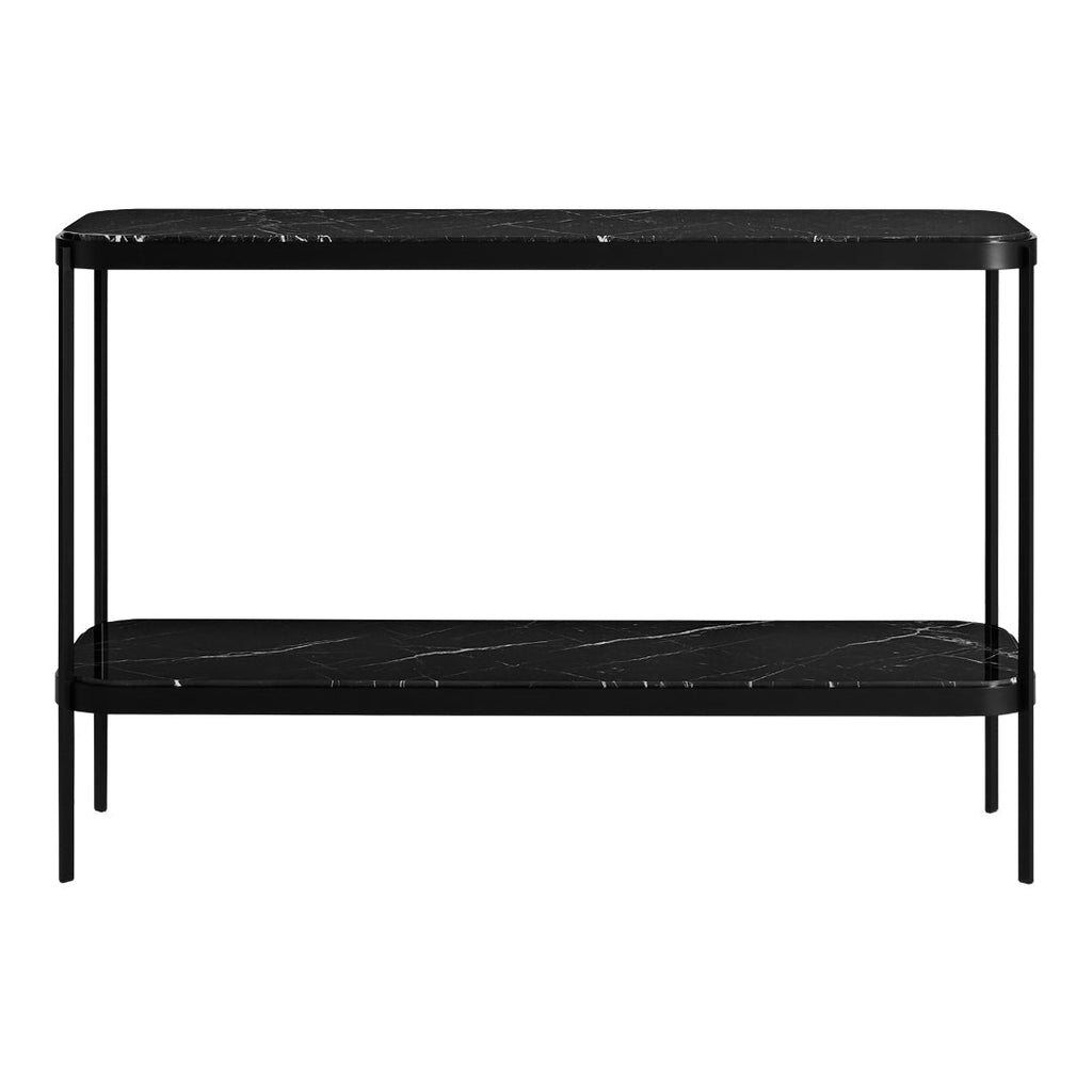 Consolle in marmo nero minimalista e acciaio con venature in pietra naturale per ingresso