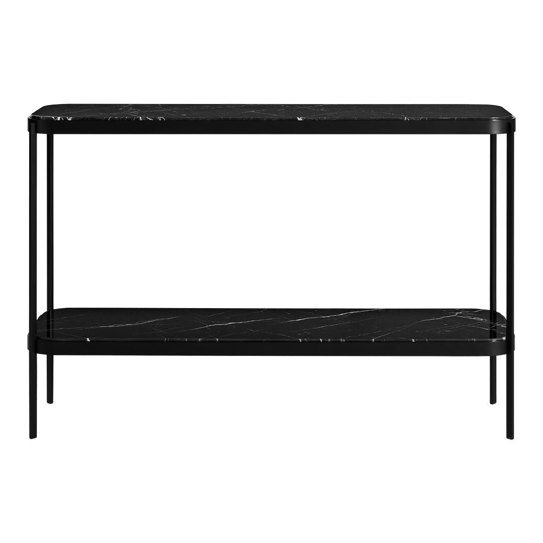 Consolle in marmo nero minimalista e acciaio con venature in pietra naturale per ingresso