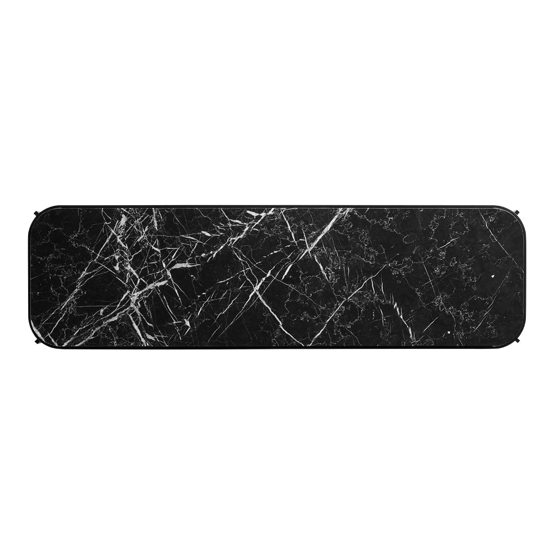 Consolle in marmo nero minimalista e acciaio con venature in pietra naturale per ingresso
