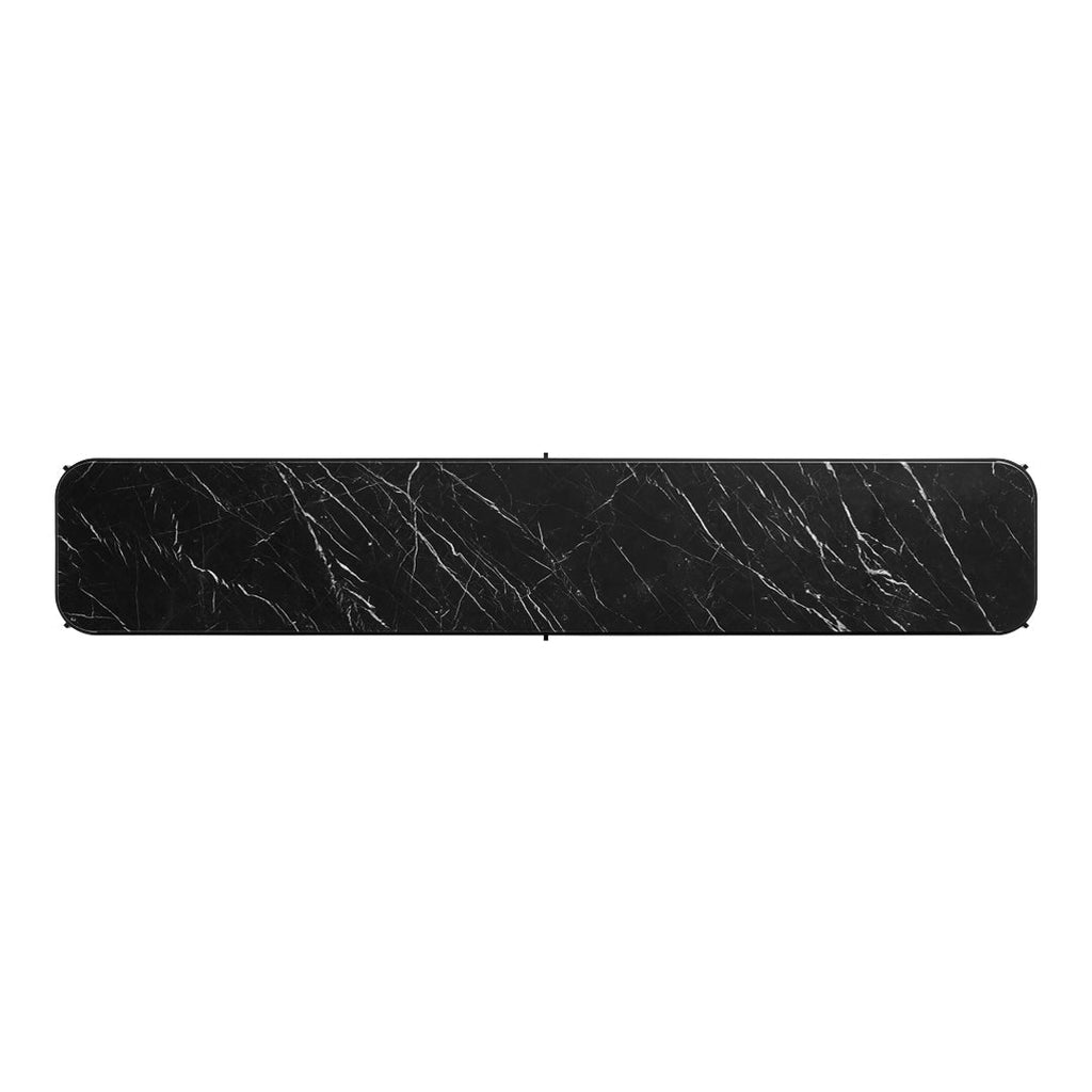 Consolle Lunga e Bassa in Marmo Nero e Acciaio in Stile Architettonico Minimalista con una Drammatica Presenza Lineare per il Soggiorno