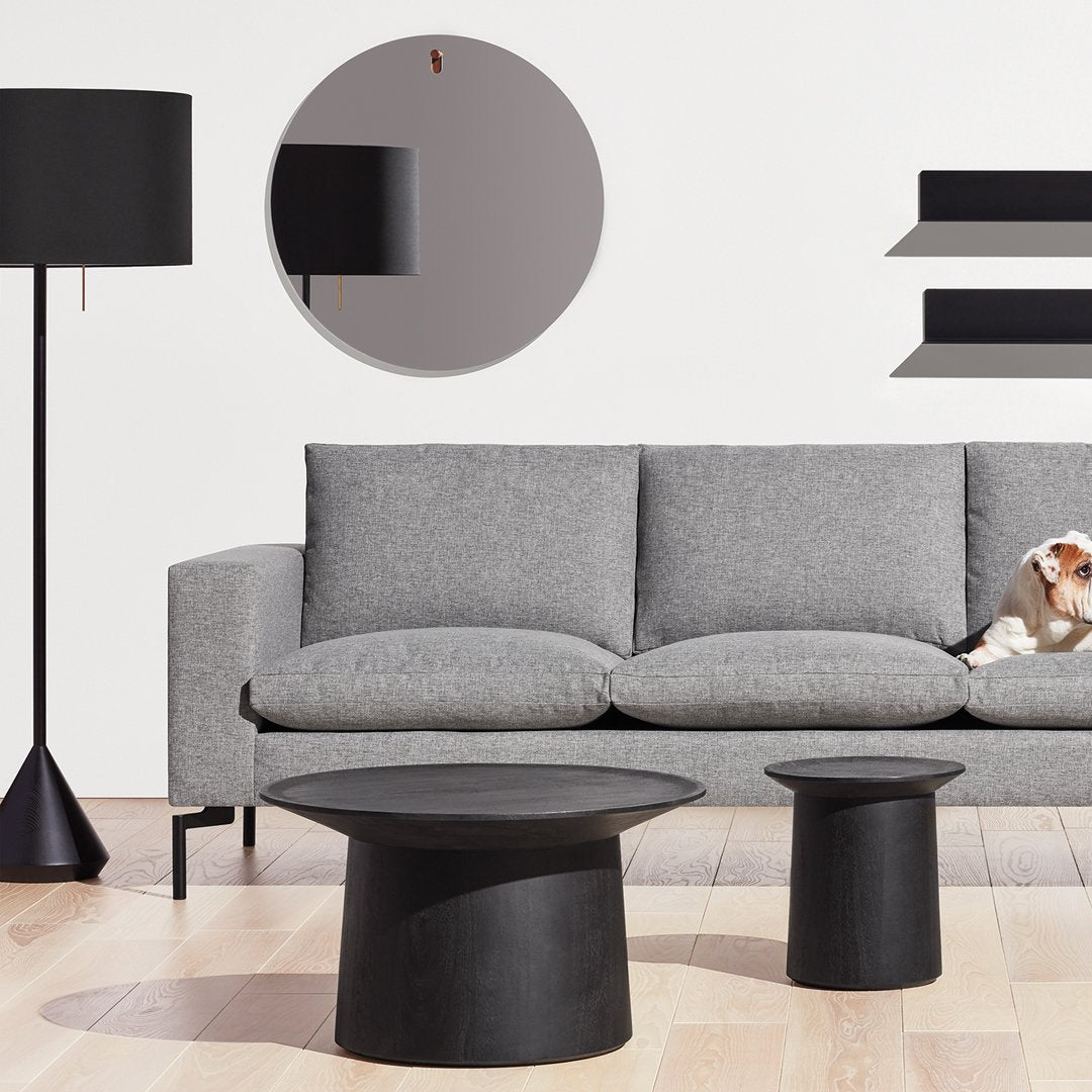 Tavolino da caffè moderno minimalista in legno di acacia annerito con bordo smussato per salotto