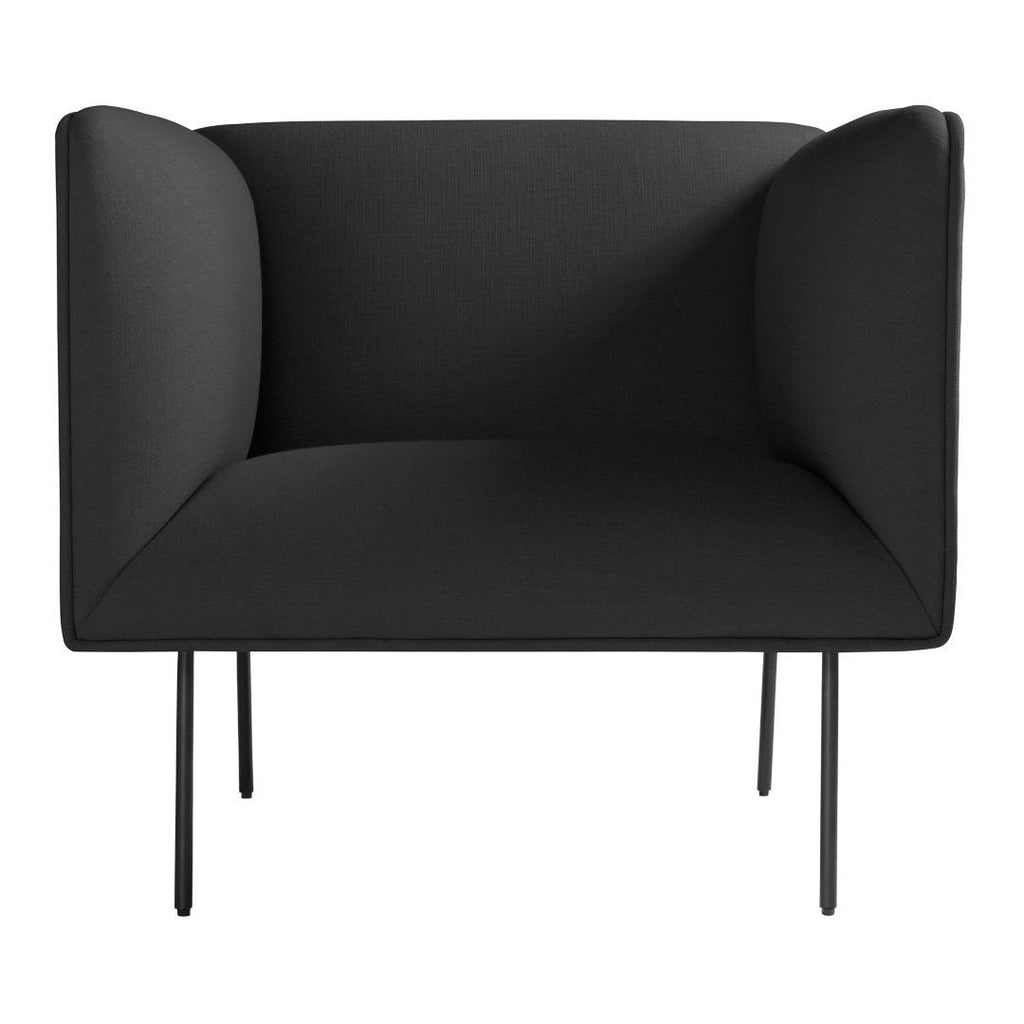 Poltrona lounge alta, moderna ed elegante, in velluto, con gambe in tubolare d'acciaio annerito per il soggiorno