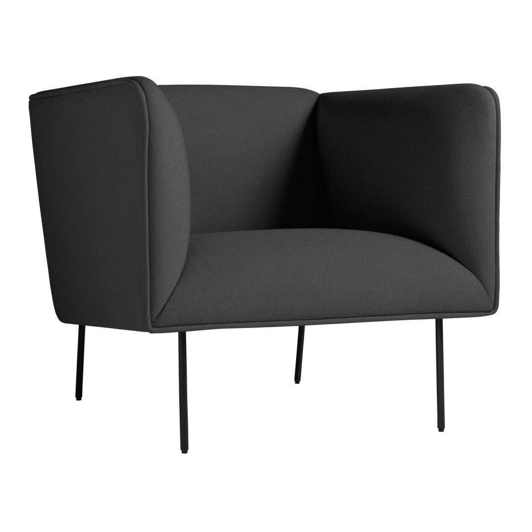Poltrona lounge alta, moderna ed elegante, in velluto, con gambe in tubolare d'acciaio annerito per il soggiorno