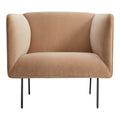 Poltrona lounge alta, moderna ed elegante, in velluto, con gambe in tubolare d'acciaio annerito per il soggiorno