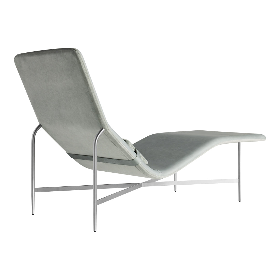 Chaise longue contemporanea industriale in pelle e acciaio con cuscino lombare scorrevole per soggiorno