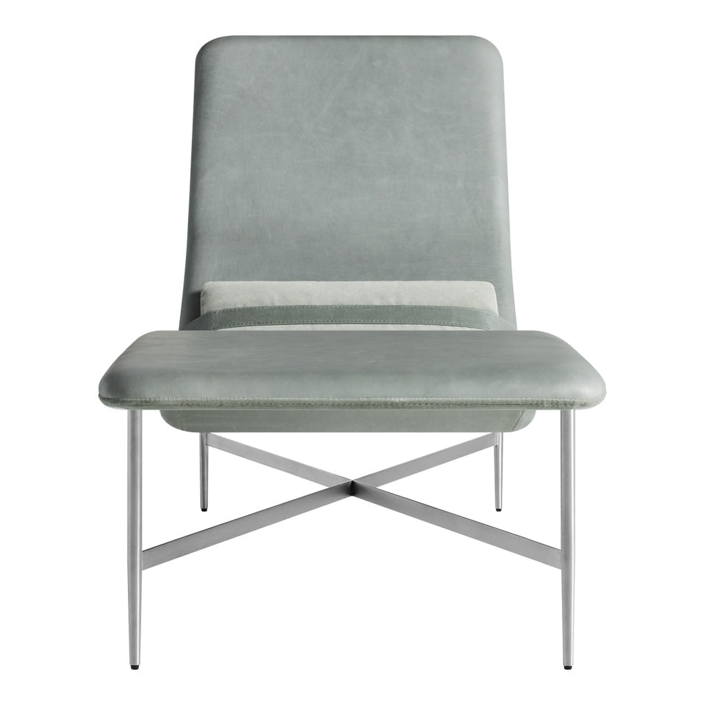 Chaise longue contemporanea industriale in pelle e acciaio con cuscino lombare scorrevole per soggiorno