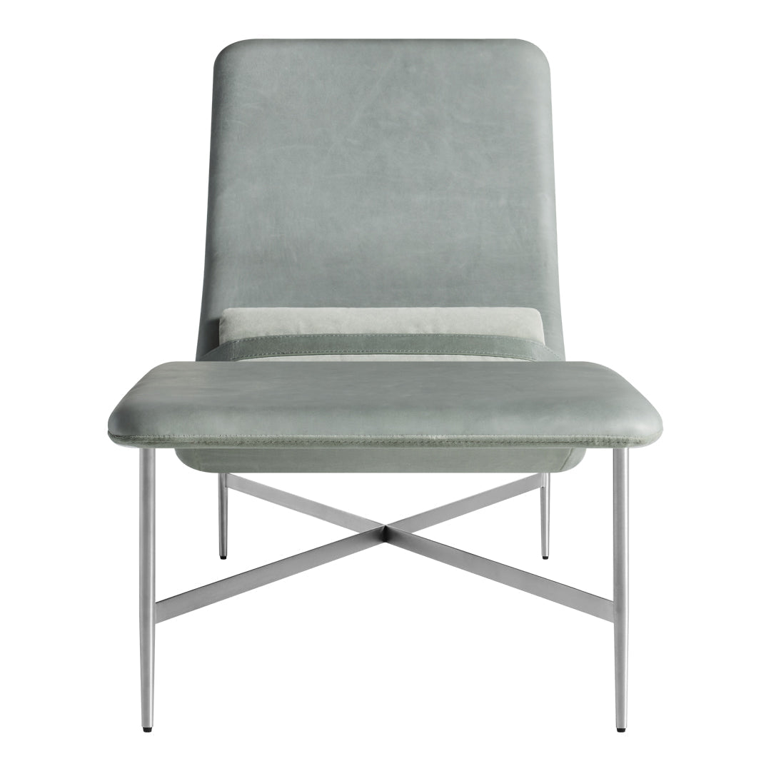Chaise longue contemporanea industriale in pelle e acciaio con cuscino lombare scorrevole per soggiorno