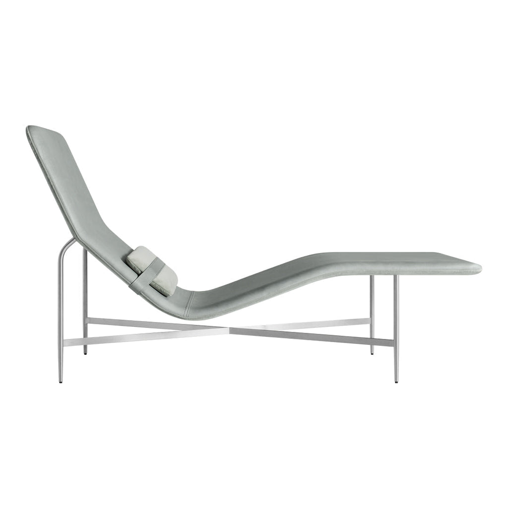 Chaise longue contemporanea industriale in pelle e acciaio con cuscino lombare scorrevole per soggiorno