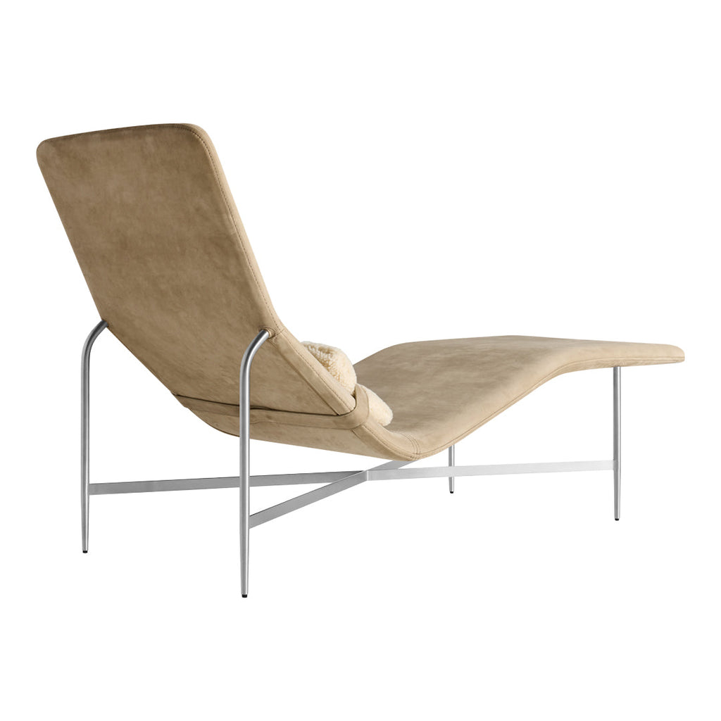 Chaise longue contemporanea industriale in pelle e acciaio con cuscino lombare scorrevole per soggiorno