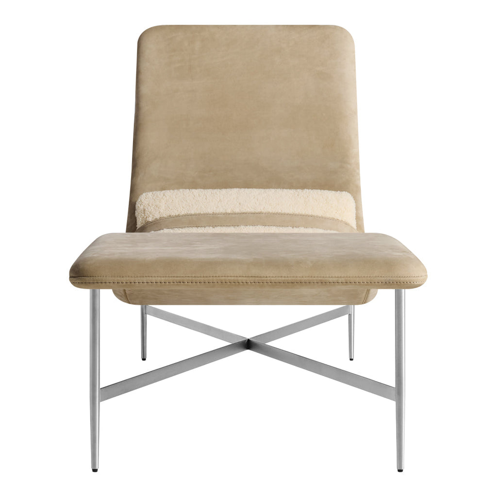Chaise longue contemporanea industriale in pelle e acciaio con cuscino lombare scorrevole per soggiorno