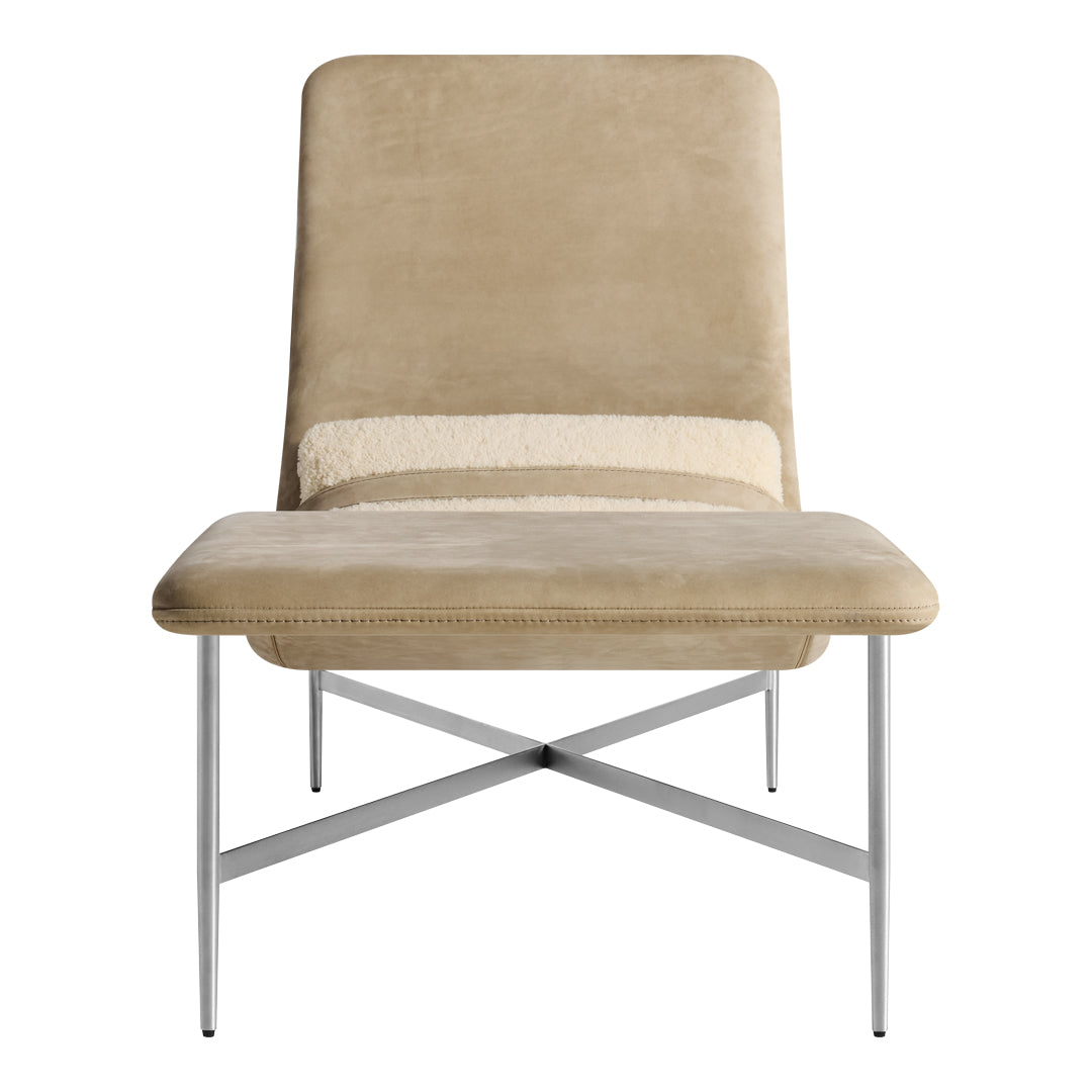 Chaise longue contemporanea industriale in pelle e acciaio con cuscino lombare scorrevole per soggiorno