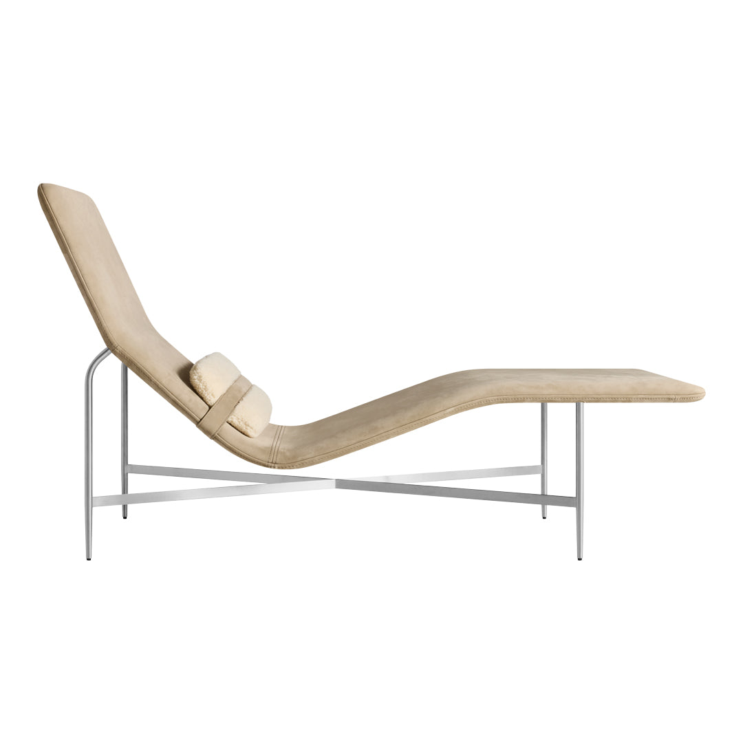 Chaise longue contemporanea industriale in pelle e acciaio con cuscino lombare scorrevole per soggiorno