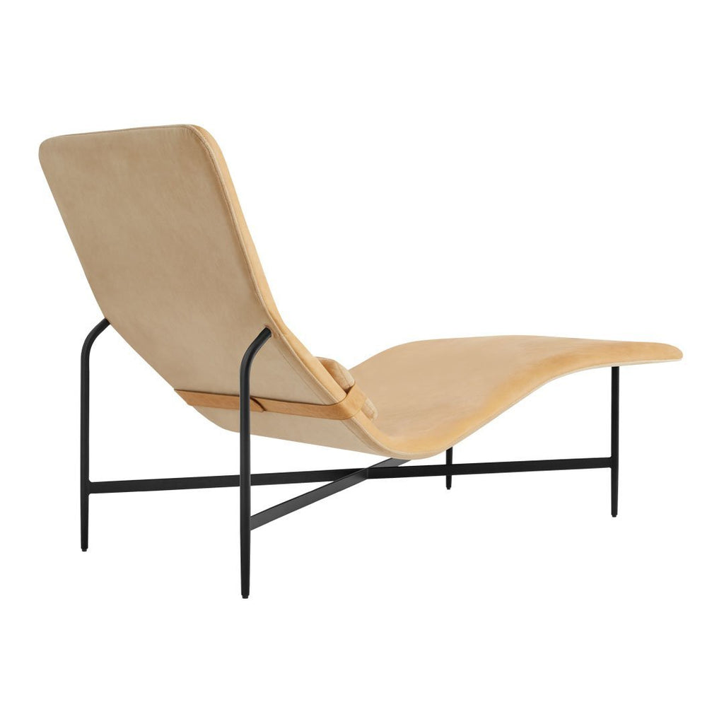 Chaise longue contemporanea industriale in pelle e acciaio con cuscino lombare scorrevole per soggiorno