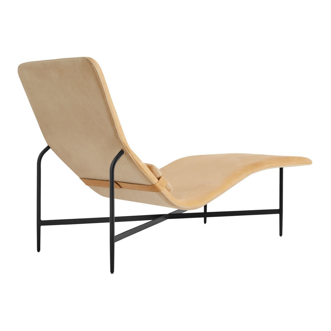 Chaise longue contemporanea industriale in pelle e acciaio con cuscino lombare scorrevole per soggiorno