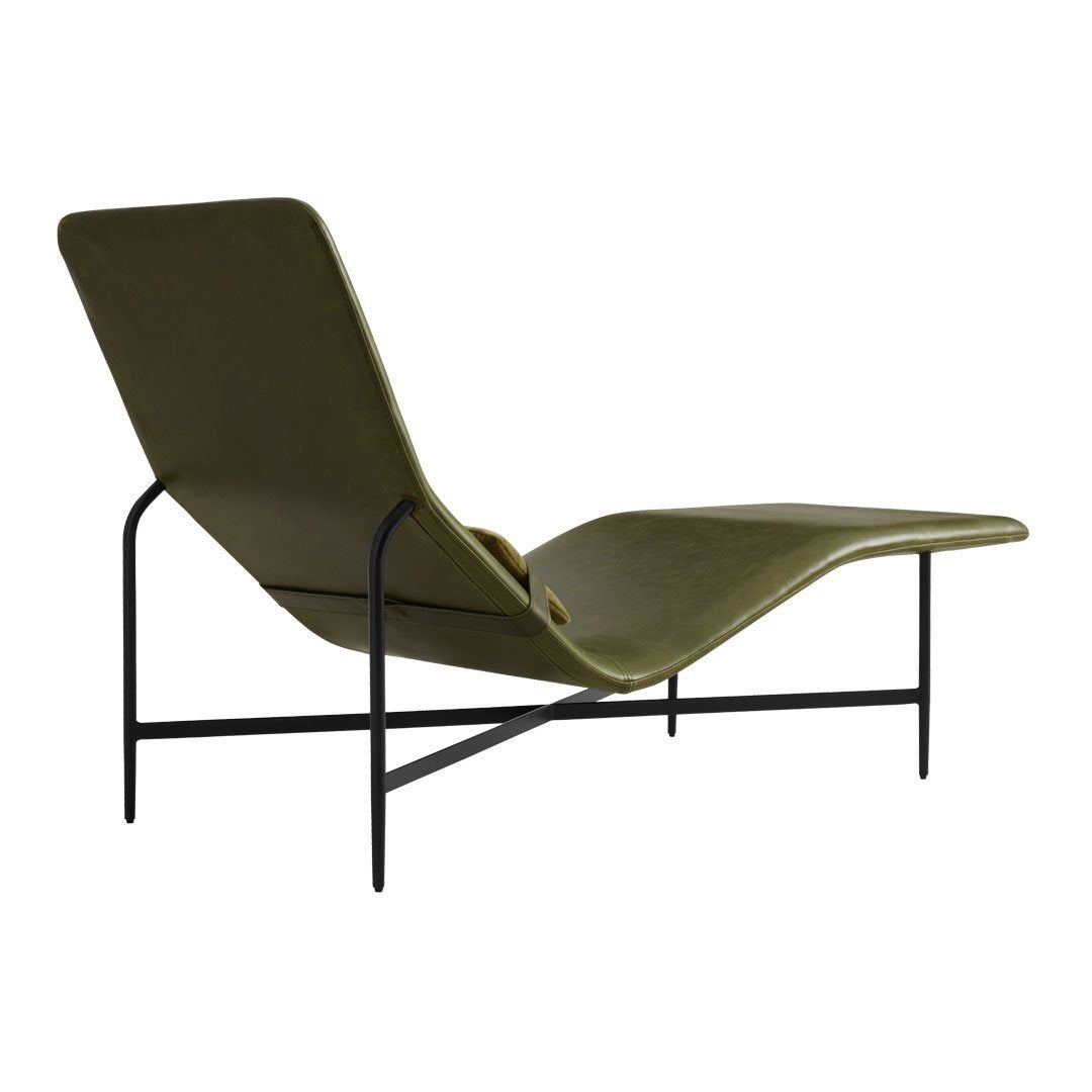 Chaise longue contemporanea industriale in pelle e acciaio con cuscino lombare scorrevole per soggiorno