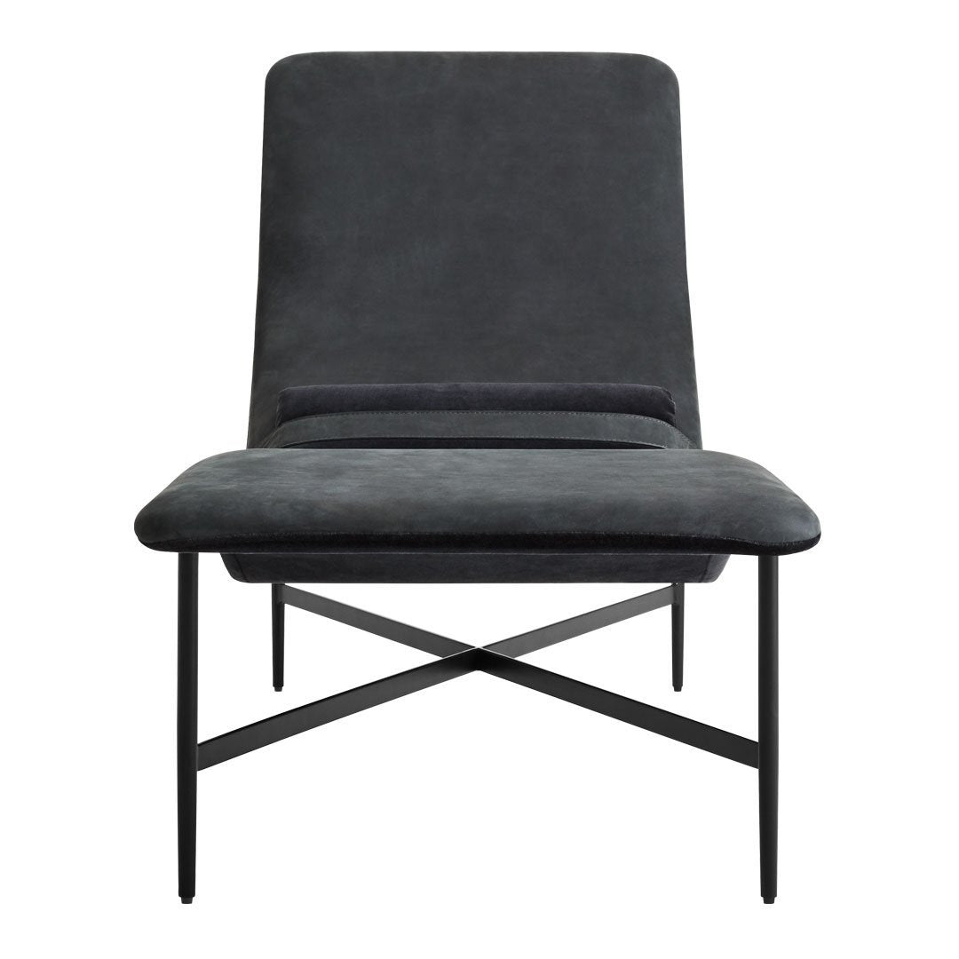 Chaise longue contemporanea industriale in pelle e acciaio con cuscino lombare scorrevole per soggiorno