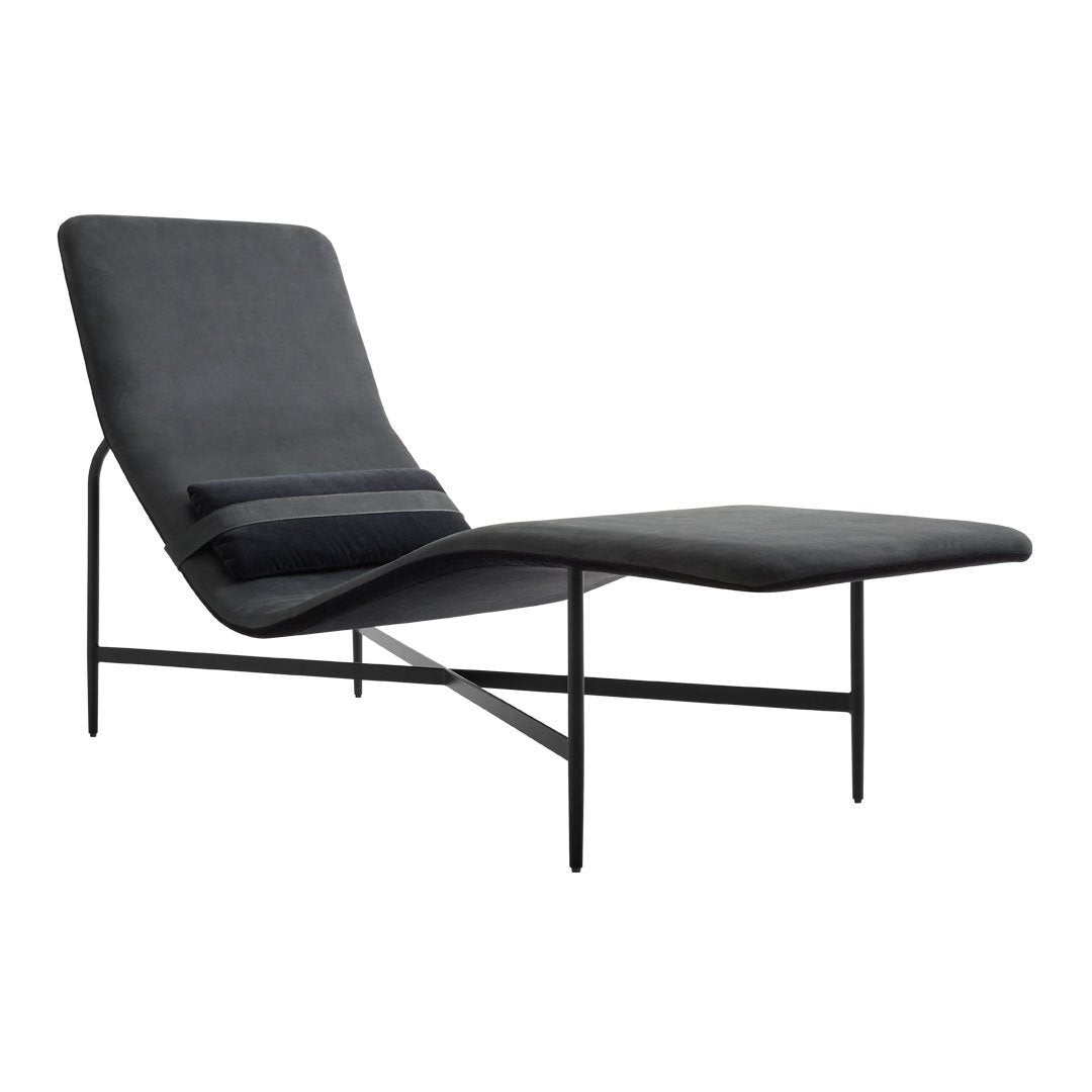 Chaise longue contemporanea industriale in pelle e acciaio con cuscino lombare scorrevole per soggiorno