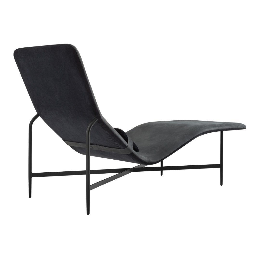 Chaise longue contemporanea industriale in pelle e acciaio con cuscino lombare scorrevole per soggiorno
