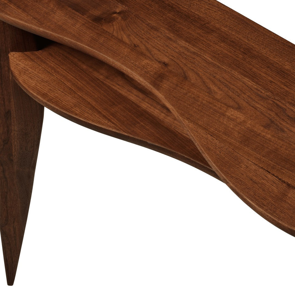 Consolle da parete scandinava in noce massello naturale con doppie mensole curve per ingresso
