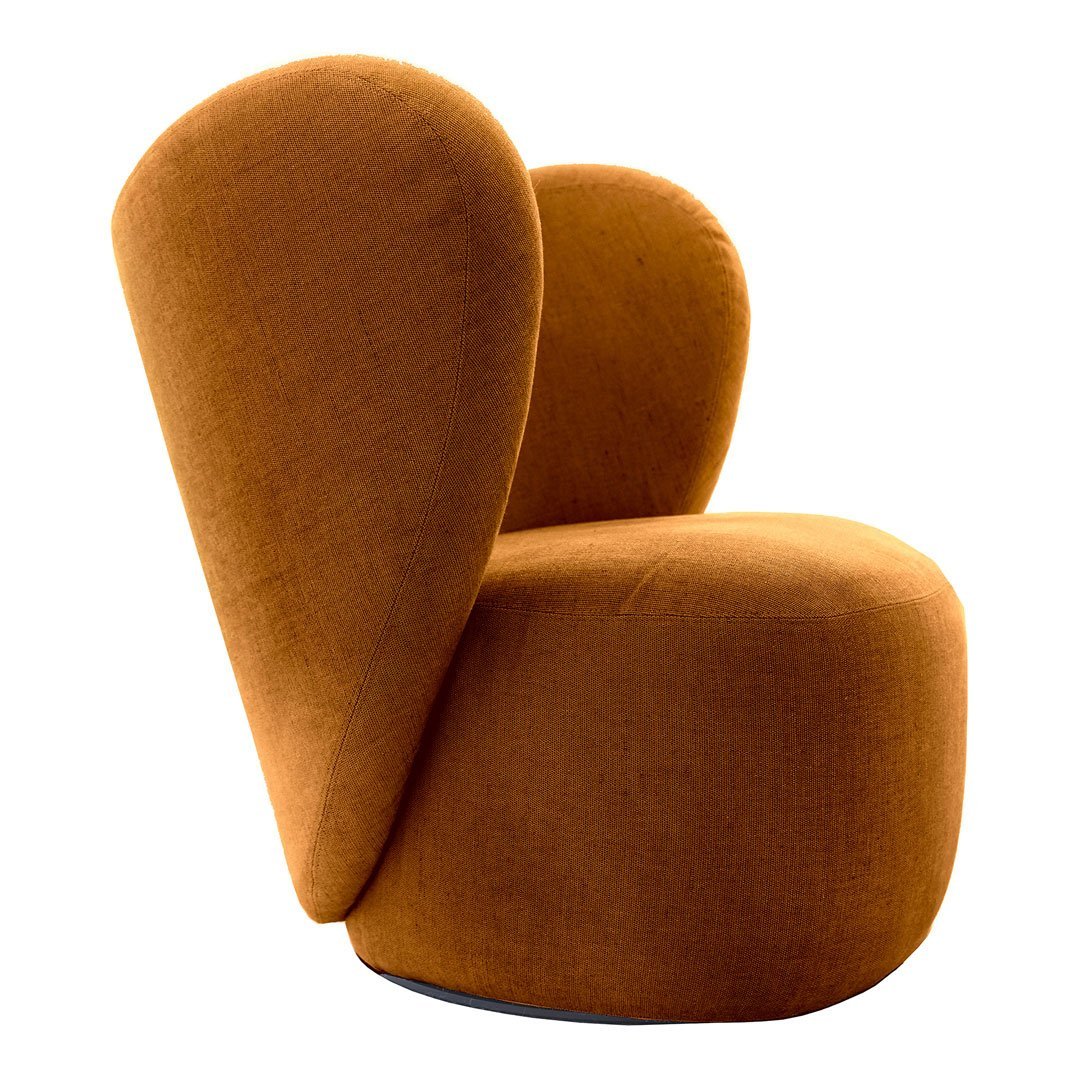 Poltrona lounge girevole imbottita scultorea organica con base girevole a scomparsa per soggiorno