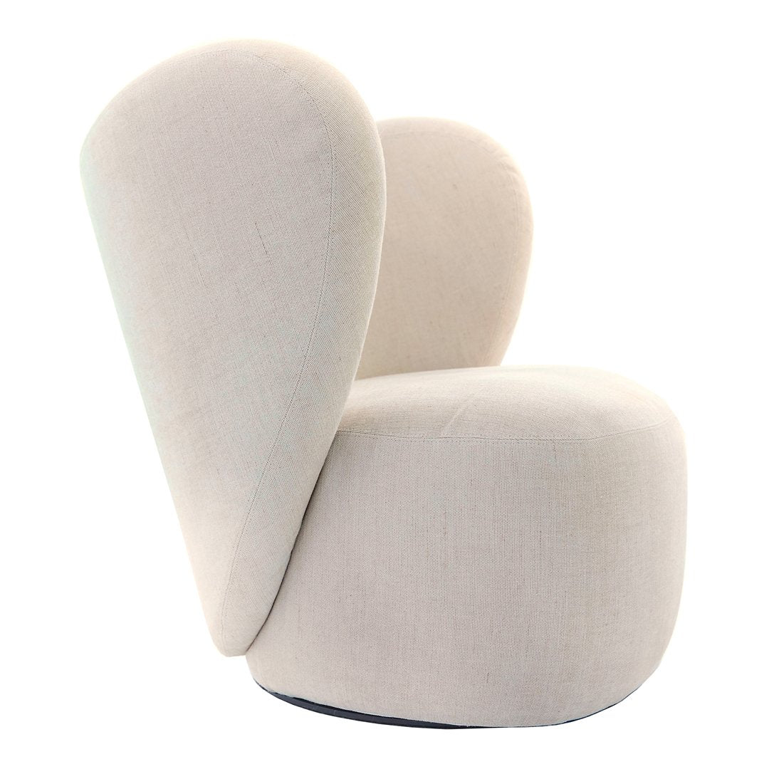 Poltrona lounge girevole imbottita scultorea organica con base girevole a scomparsa per soggiorno