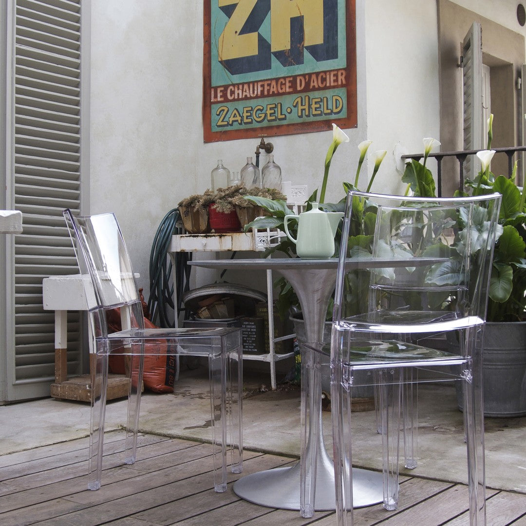 Set di sedie da pranzo in policarbonato ultra-minimalista con forma monopezzo completamente trasparente per sala da pranzo