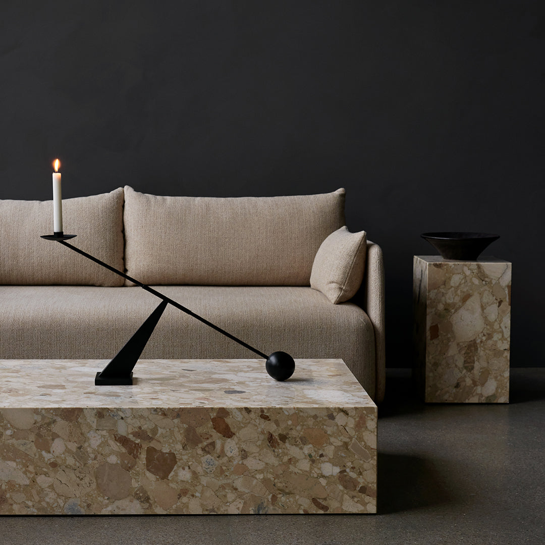 Tavolino Scultoreo Minimalista in Marmo Naturale Alto a Piedistallo con Base Espositiva Multiuso per Soggiorno