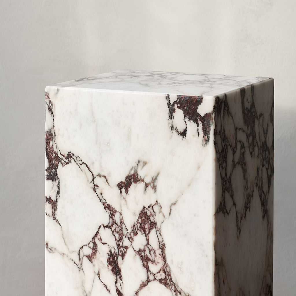 Tavolino Scultoreo Minimalista in Marmo Naturale Alto a Piedistallo con Base Espositiva Multiuso per Soggiorno