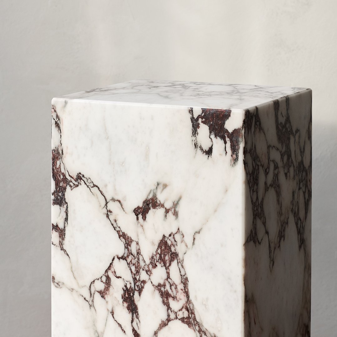 Tavolino Scultoreo Minimalista in Marmo Naturale Alto a Piedistallo con Base Espositiva Multiuso per Soggiorno