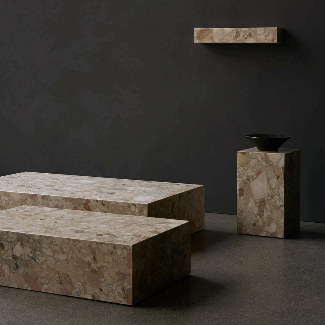 Tavolino Scultoreo Minimalista in Marmo Naturale Alto a Piedistallo con Base Espositiva Multiuso per Soggiorno