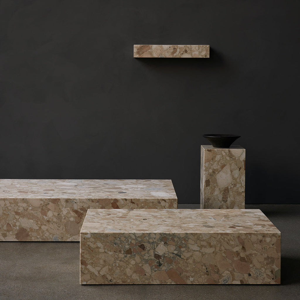 Tavolino Scultoreo Minimalista in Marmo Naturale Alto a Piedistallo con Base Espositiva Multiuso per Soggiorno
