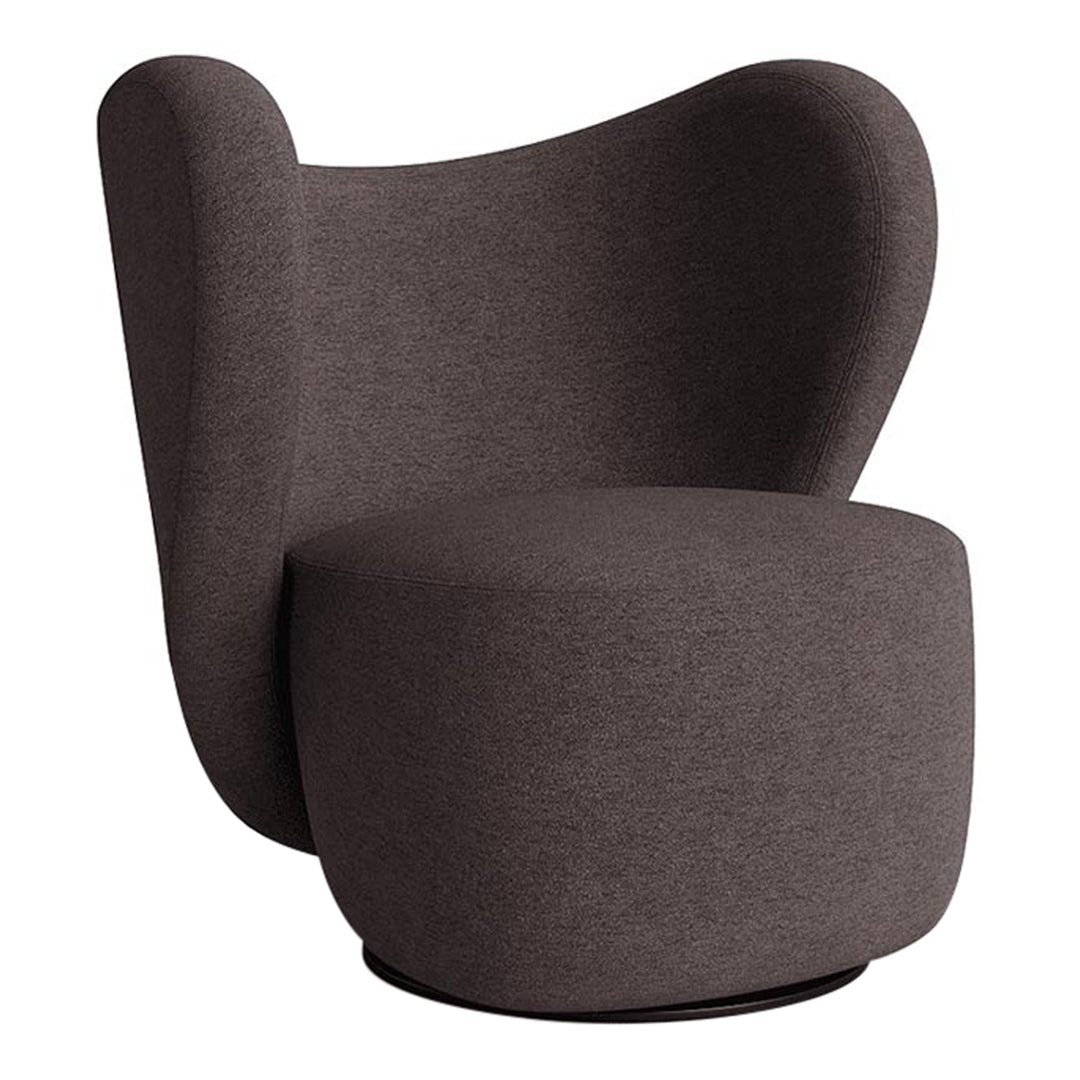 Poltrona lounge girevole imbottita scultorea organica con base girevole a scomparsa per soggiorno