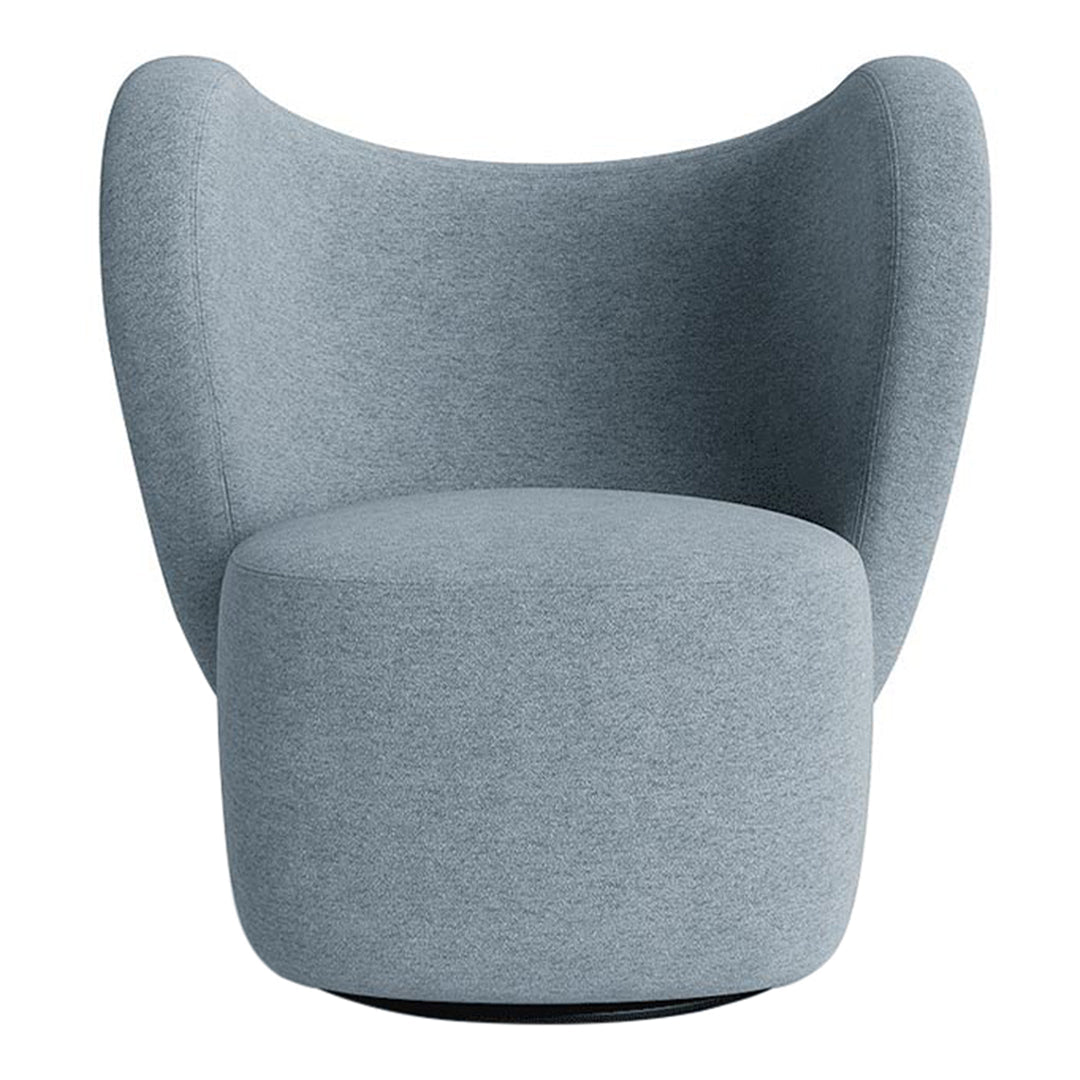 Poltrona lounge girevole imbottita scultorea organica con base girevole a scomparsa per soggiorno
