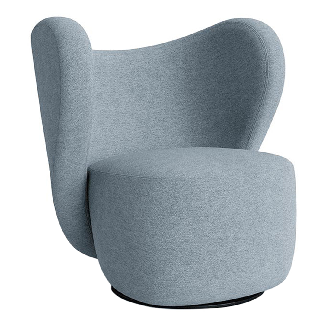 Poltrona lounge girevole imbottita scultorea organica con base girevole a scomparsa per soggiorno